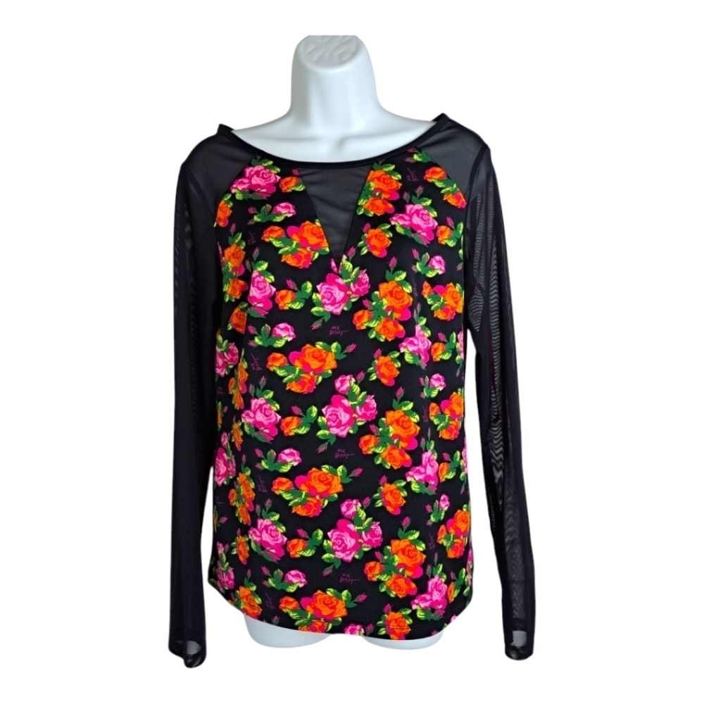 Betsey Johnson Floral Mesh‎ sleeves top
